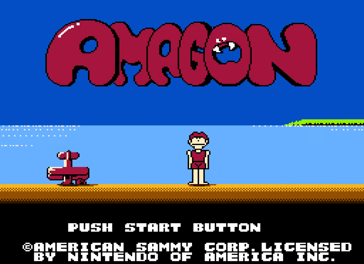 Начальная заставка игры Amagon на Nes (Famicom) выглядит вот так. Для меня это одна из наиболее сложных игр на денди