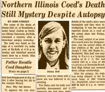 Газетная вырезка о странной смерти Донны Долл | Источник www.findagrave.com