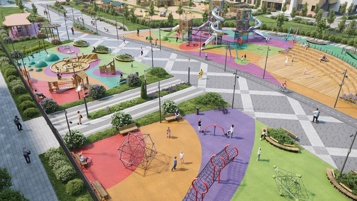 Центральная улица, проходящая через всю территорию квартала с уютным, благоустроенным прогулочным променадом 