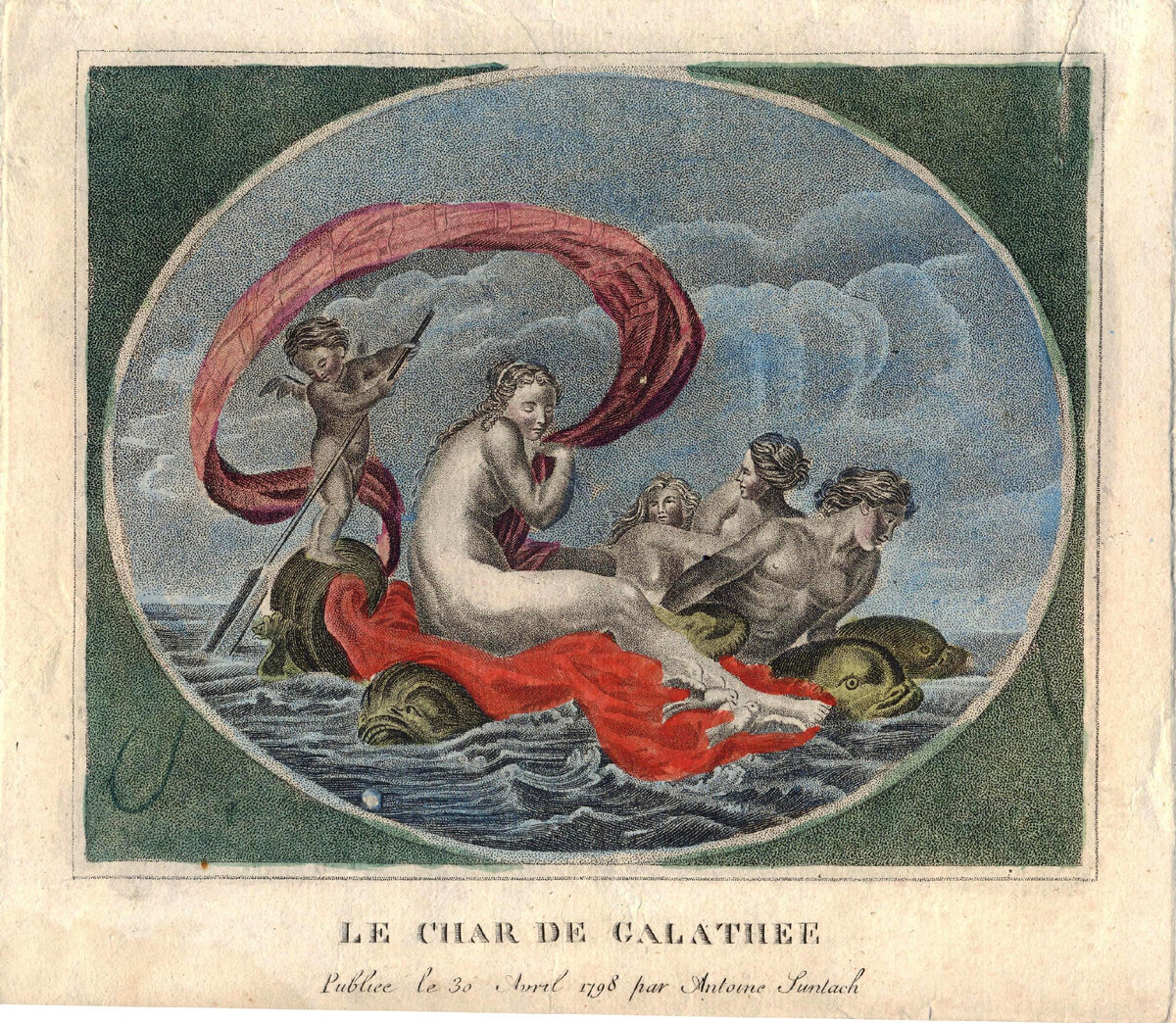 «LE CHAR DE GALATHEE» «Колесница Галатеи»
Сюнташ, Антонио (Suntach, Antonio; 1744-1828) английский гравер
30 апреля 1798 г.
Бушардон, Эдме (Bouchardon, Edmé; 1698-1762).
Бумага, пунктир, раскрашенная акварелью
