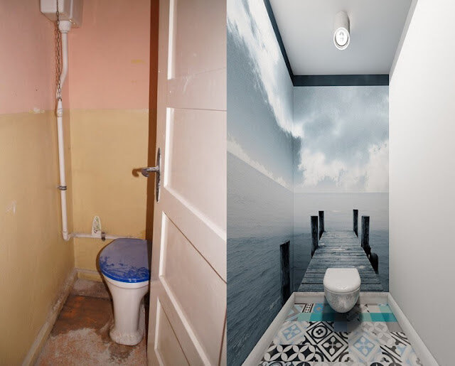 РЕМОнт туалета обоями своими руками фото - Панелями ПВХ и Плиткой, цена, стоимость, недорого