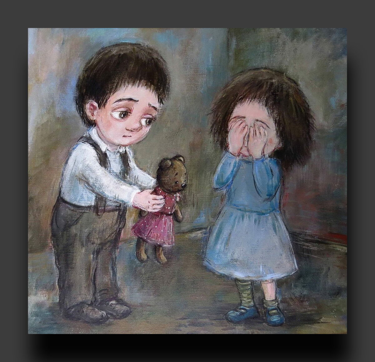 Верочка сидела под столом рядом старший брат. Нино Чакветадзе картины. Нино Чакветадзе обида. Книгодеточки Елены