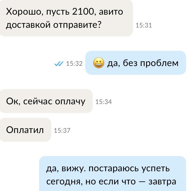 Скриншот переписки на сайте Авито 