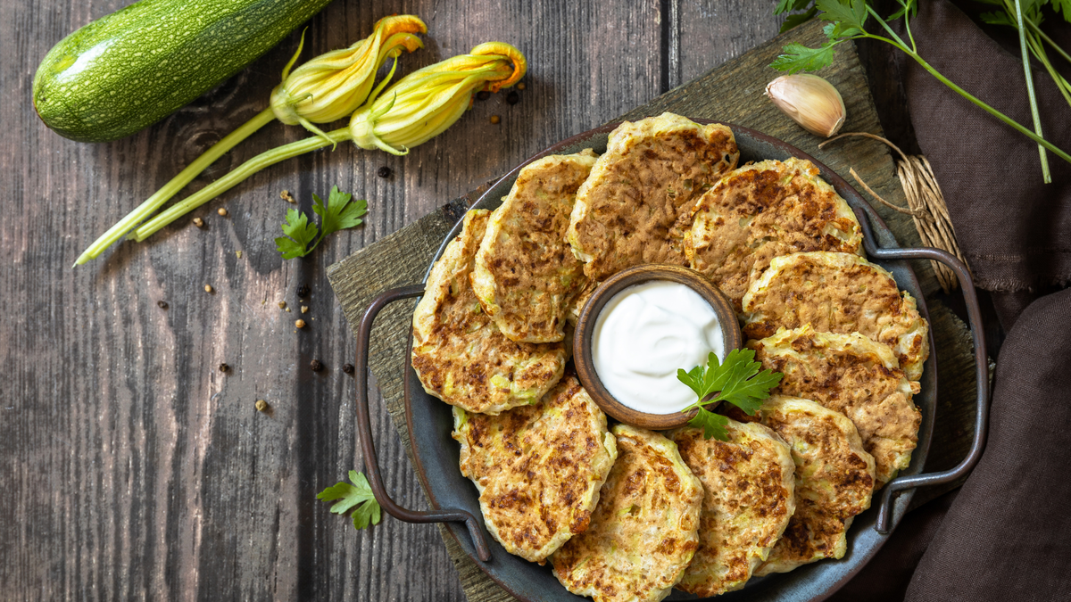 Zucchini Pancakes with Smoked Turkey