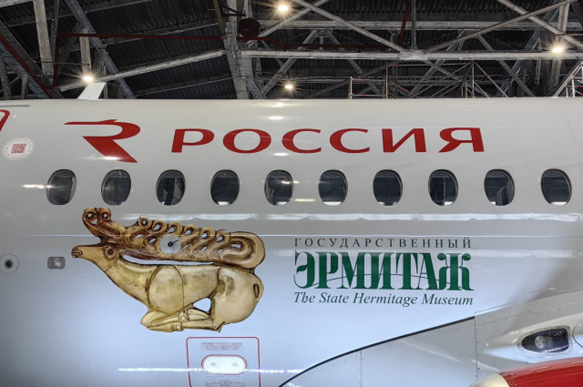    Самолет «Калуга» украсили символикой Эрмитажа