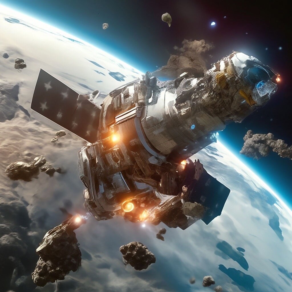 Картинка сгенерирована нейросетью "Космический мусор"