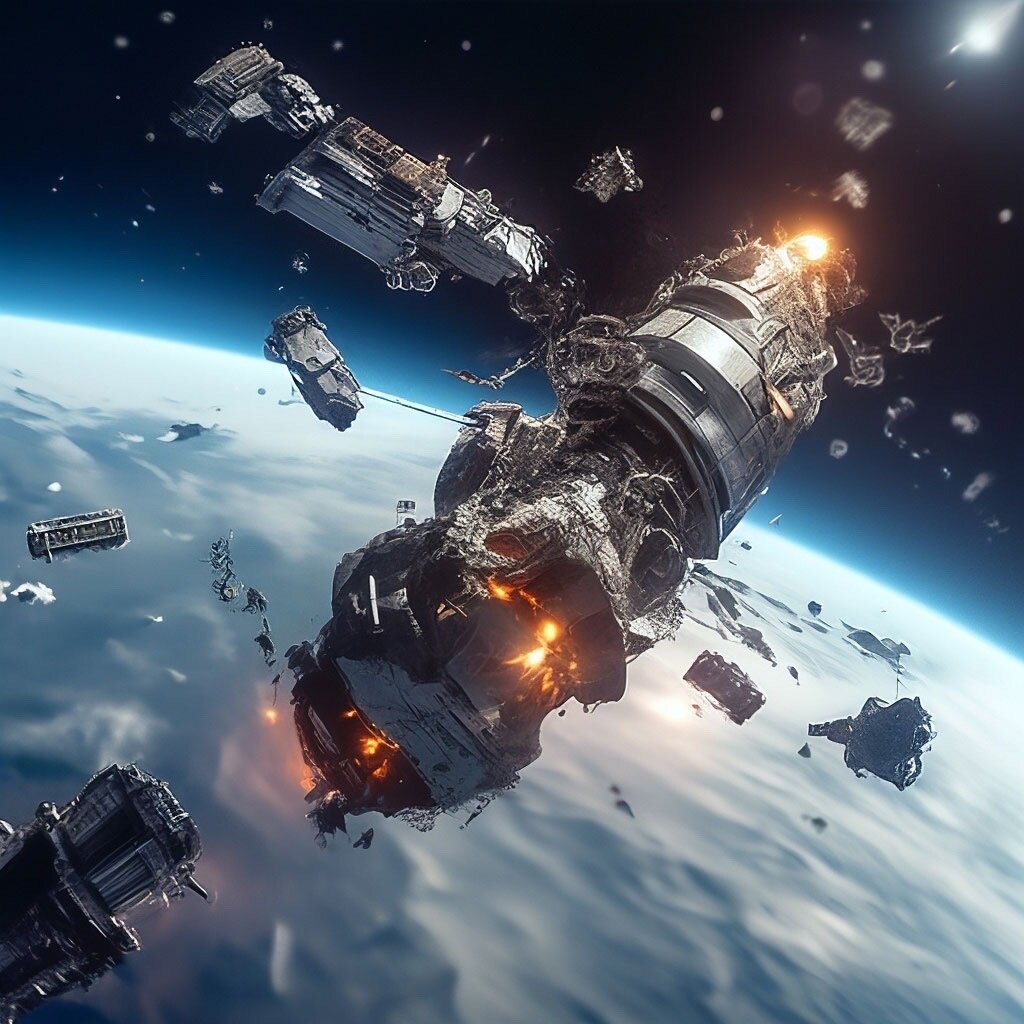 Картинка сгенерирована нейросетью "Космический мусор"