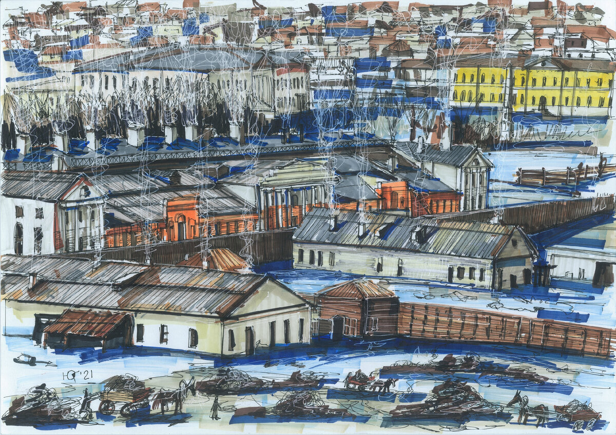 Юрий Гребенщиков. Бумага на двп, цветная графика, смешн. техника. 40 на 50 см. Галерея «Республика изо» Барнаул.