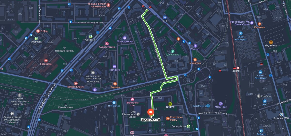 Ближайшее метро на карте рядом с ЖК "Хорошевский"