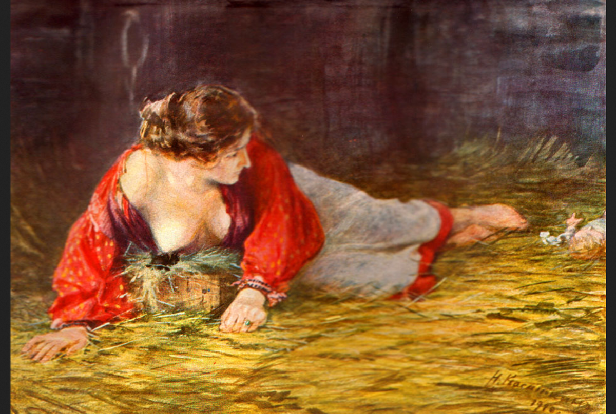 Николай Касаткин. «Крепостная актриса в опале, кормящая грудью барского щенка»