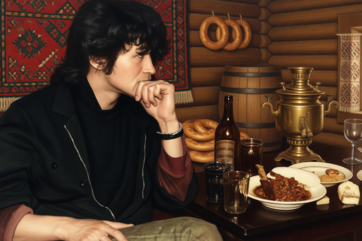 Виктор Цой позирует с бутылкой дешевого креплёного винища. (Кстати, Цой особо и не пил, так, слегка мог себе позволить)