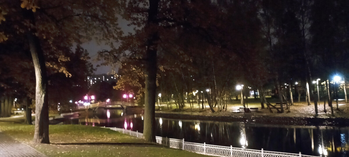 Вечер. Октябрь. Лианозовский ПКиО. Закончилась реконструкция прудов, берега освободили от заграждающий конструкций. Теперь здесь ещё приятнее гулять. Фото автора.