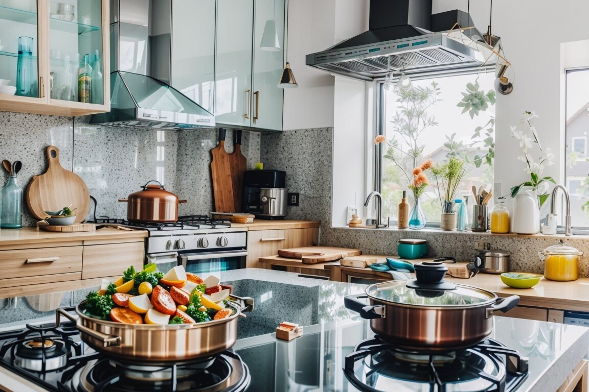 Современная кухня сгенерированная нейросетью.