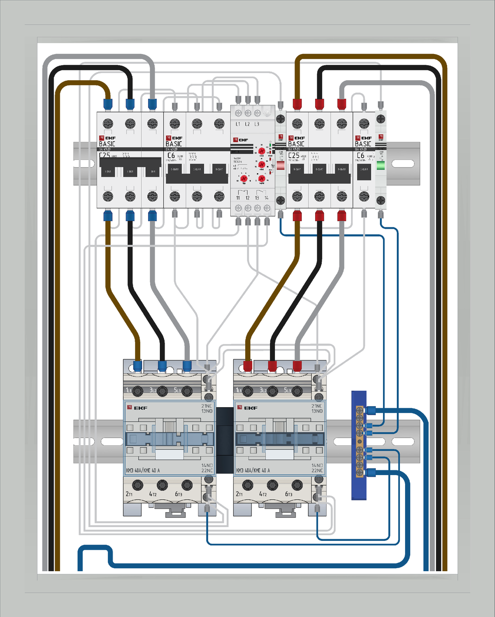 Визуализация щита АВР на два ввода с реле контроля напряжения и механической блокировкой