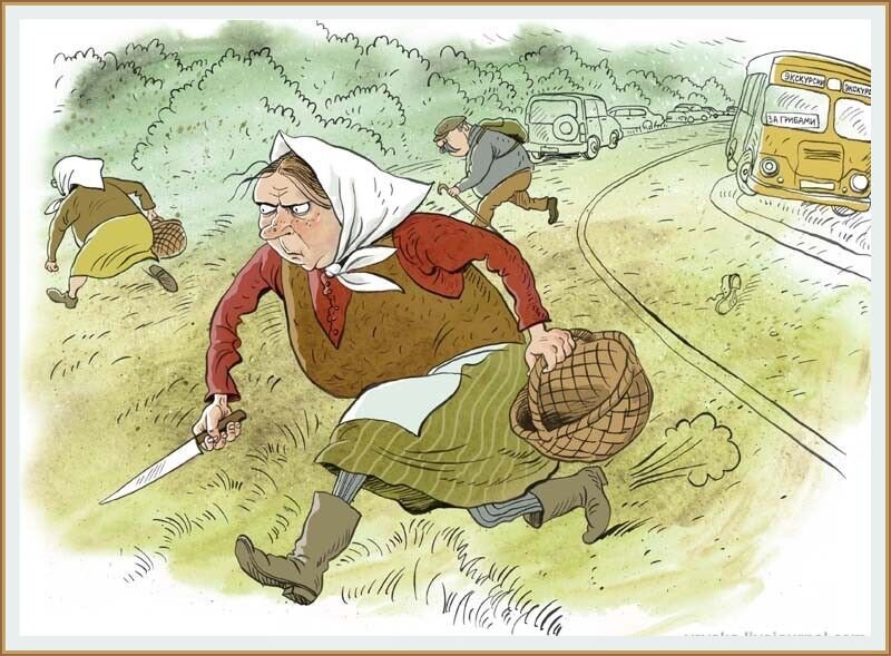 Карикатура от художника -иллюстратора Ольги Громовой под названием "  За грибами "
