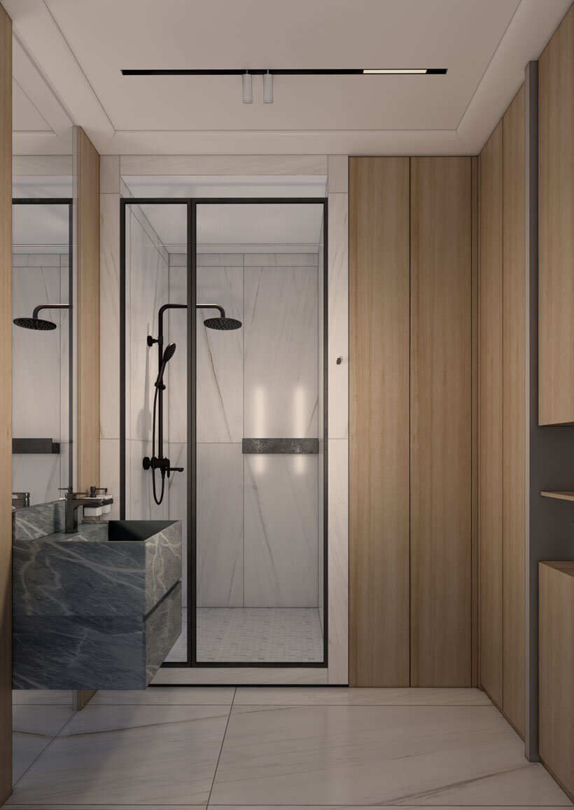 Небольшая душевая в минималистичном дизайне интерьера