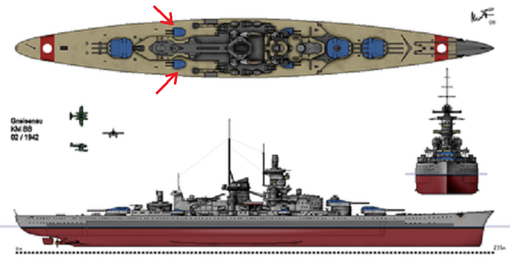 Эти две пушки и стоят сейчас на датской земле. https://ru.wikipedia.org/wiki/Gneisenau_(1936)