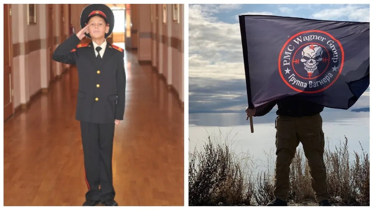 Александр Сазонов в Суворовском училище/флаг Вагнера. Фото: Ok.ru/t.me