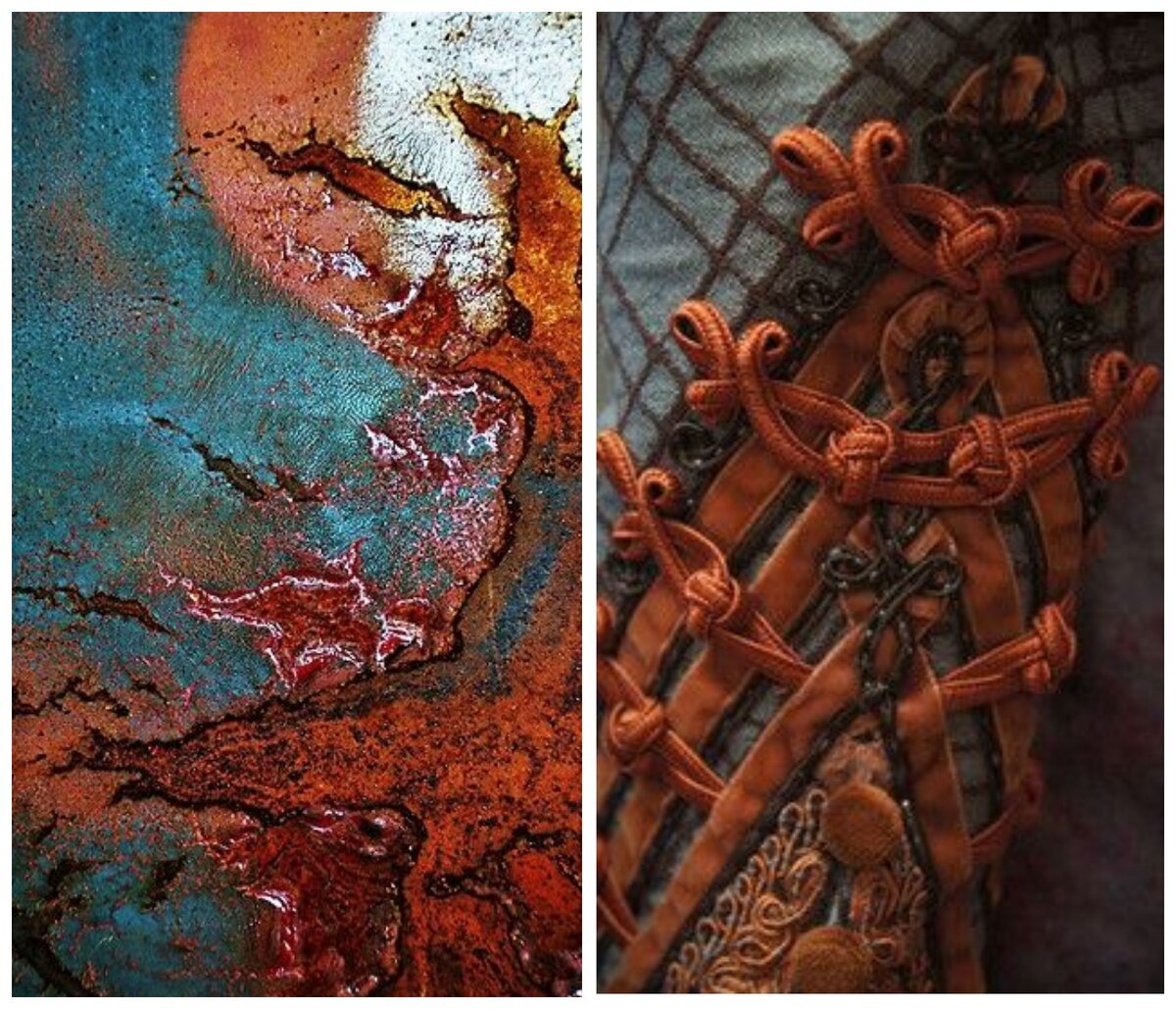 2. Ржавчина и шитьё бархатными лентами по старинным образцам.