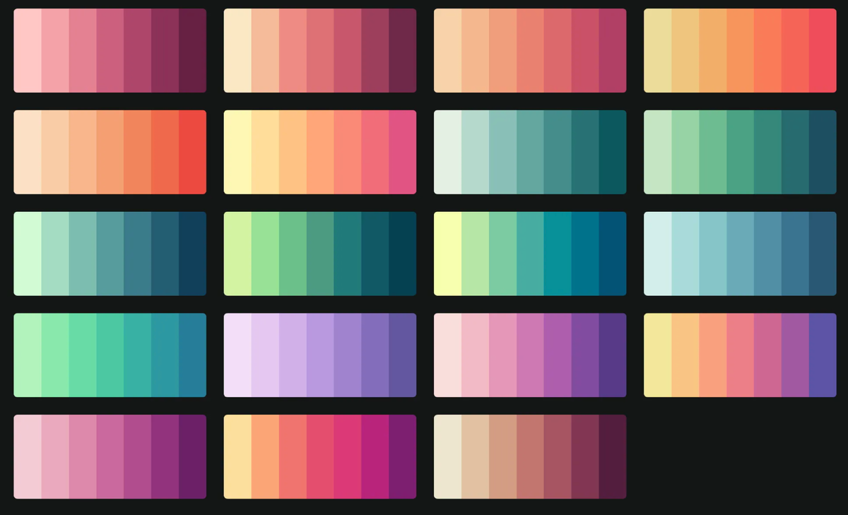 Колорсхем. Палетки сочетания цветов. Палитра цветов для дизайнера. Палитра для рисования. Палитра для иллюстратора.