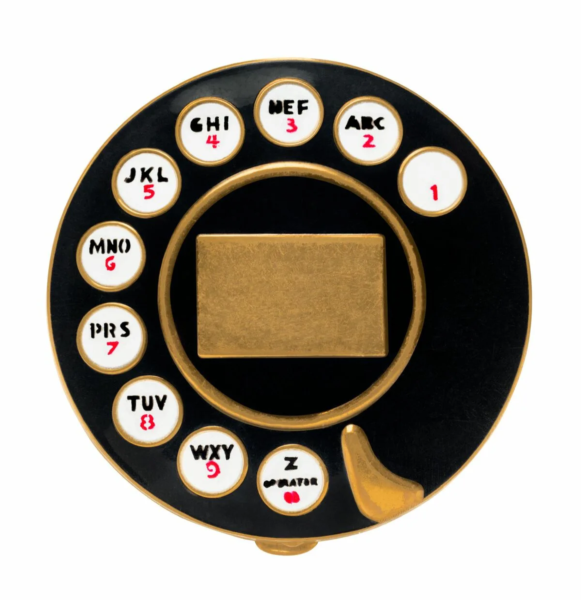 Компактная пудреница, выполненная в форме диска телефона, 1935 год. Первая совместная работа Скиапарелли и Дали.