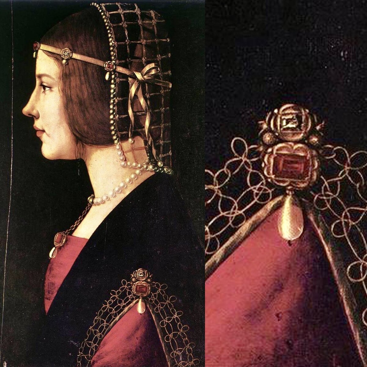 �� ���� ������� �������� (�������� 1490 �.) �� ����� �� ����� ����� ��� ���������� �Brocchetta di spalla�(����� �� �����). ����� ����� ����� ������������ �� ������� ��������� (������� ������  �������� ����� �� ������). ��� ����� �������� ��� �� �����, ��� � �� ���, ��� ��� �������� (��������� ����� ����� � �������, � ��������).������ ������ � �������������� ���� �� �������� ����������