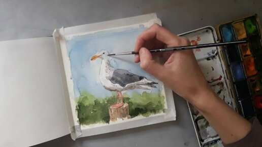 Чайка акварелью 🎨 Быстрый рисунок