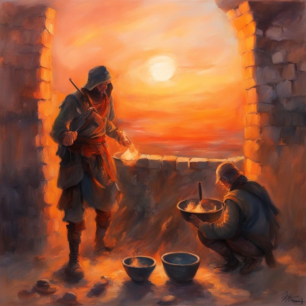 Двое в крепости. Картинка создана нейросетью.