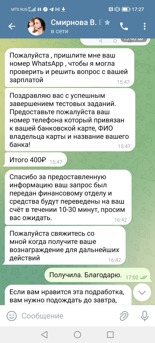 Моя переписка с "финансовым менеджером"