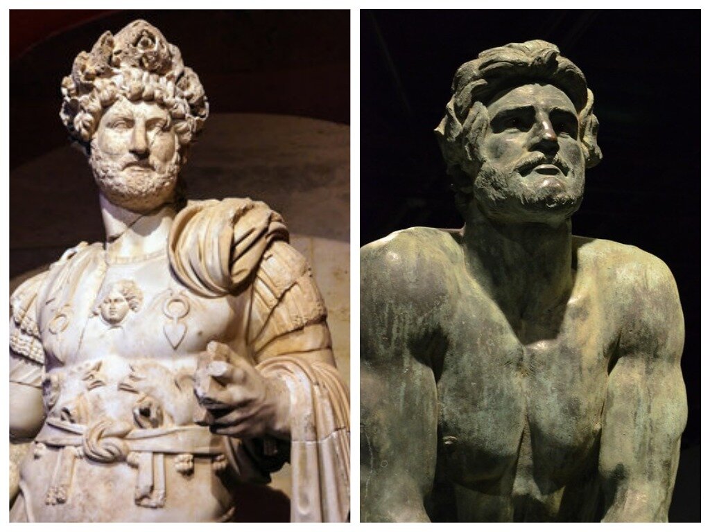 Император Адриан (древнеримская статуя). Симон (Шимон) Бар-Кохба (современная скульптура).