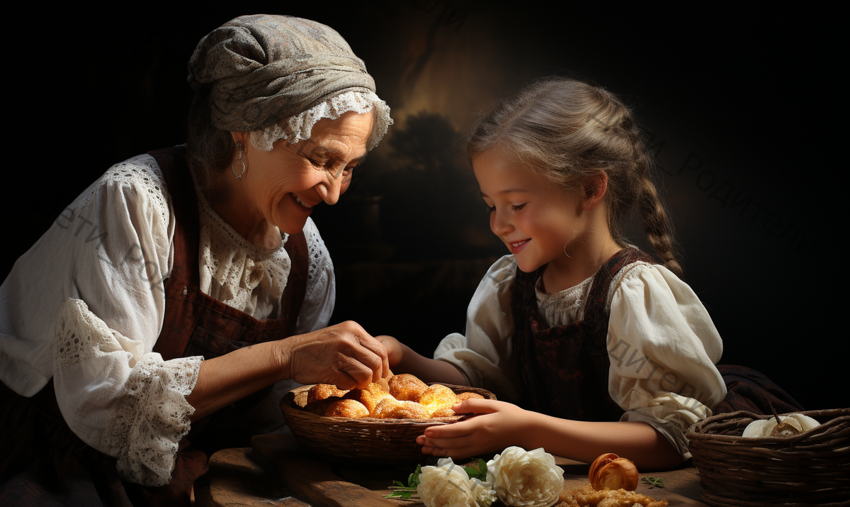 Ребенок помогает бабушке