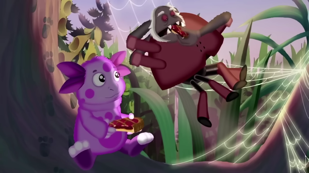 Лунтик и Паук Шнюк едят пирог