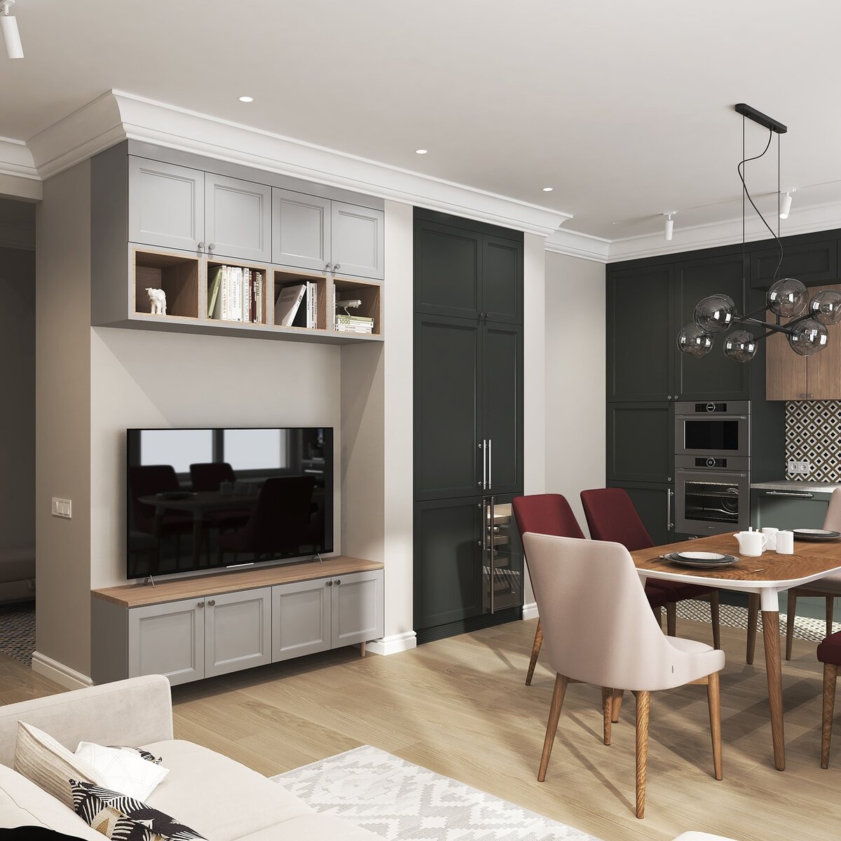 Два варианта визуализации кухни-гостиной