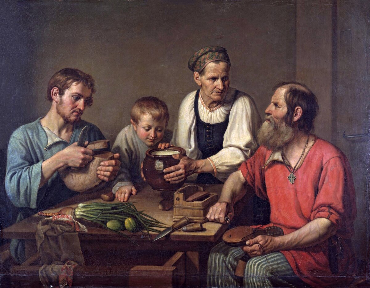 «Крестьянское семейство перед обедом», Ф. Г. Солнцев