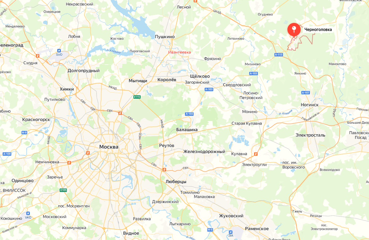Расположение Черноголовки на карте