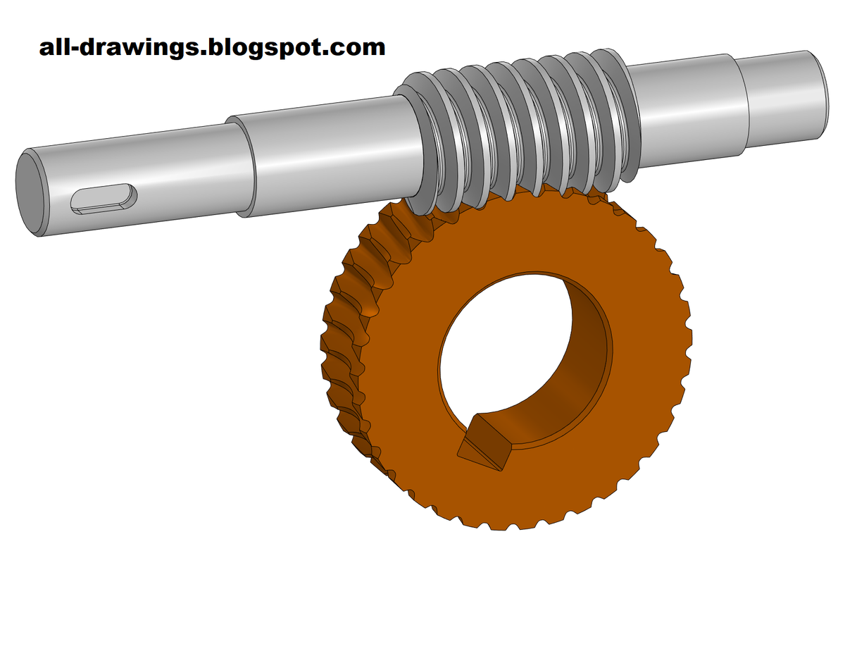 3D модель и чертеж червячной пары