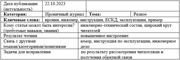 Карточка статьи: #инструкция_на_инженера, #юмор_ирония, #эксплуатация_ЕСКД_шутка