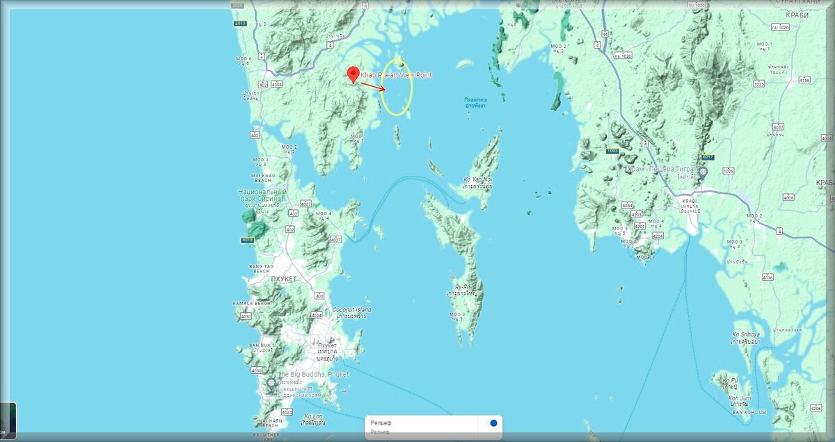 желтым отмечены острова залива, которые видны со смотровой