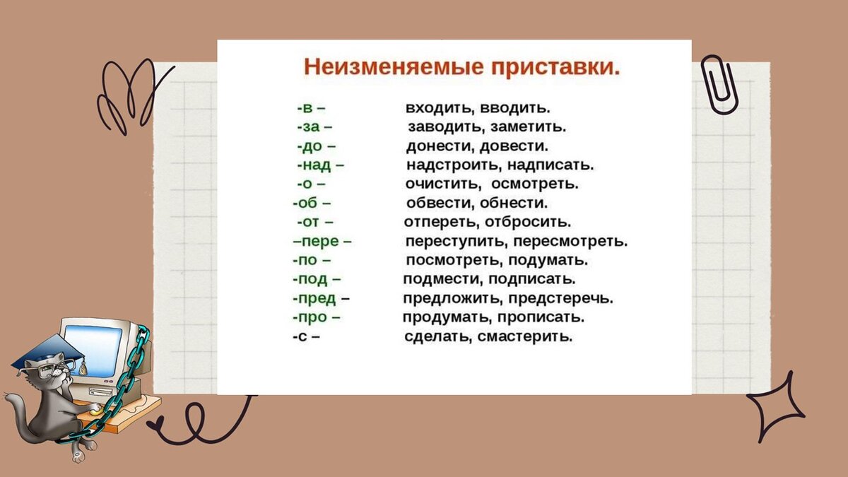 Примеры слов с неизменяемыми приставками