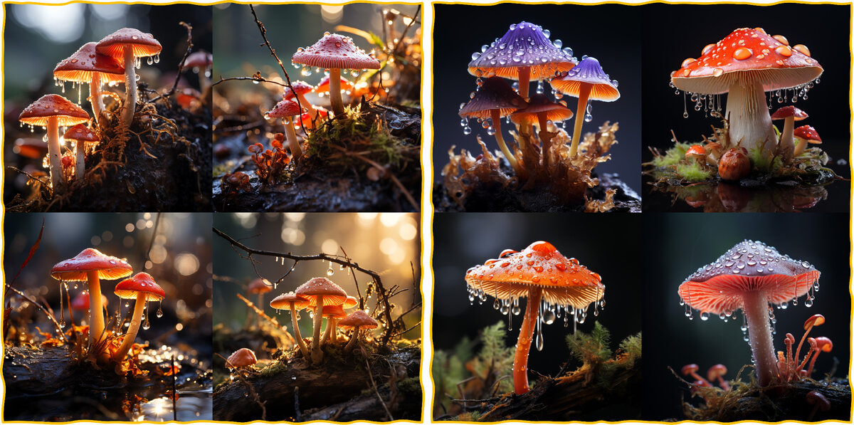True-to-life macro photography of mashroom with hyper-detailed textures, golden hour, and in 8K resolution --s 250