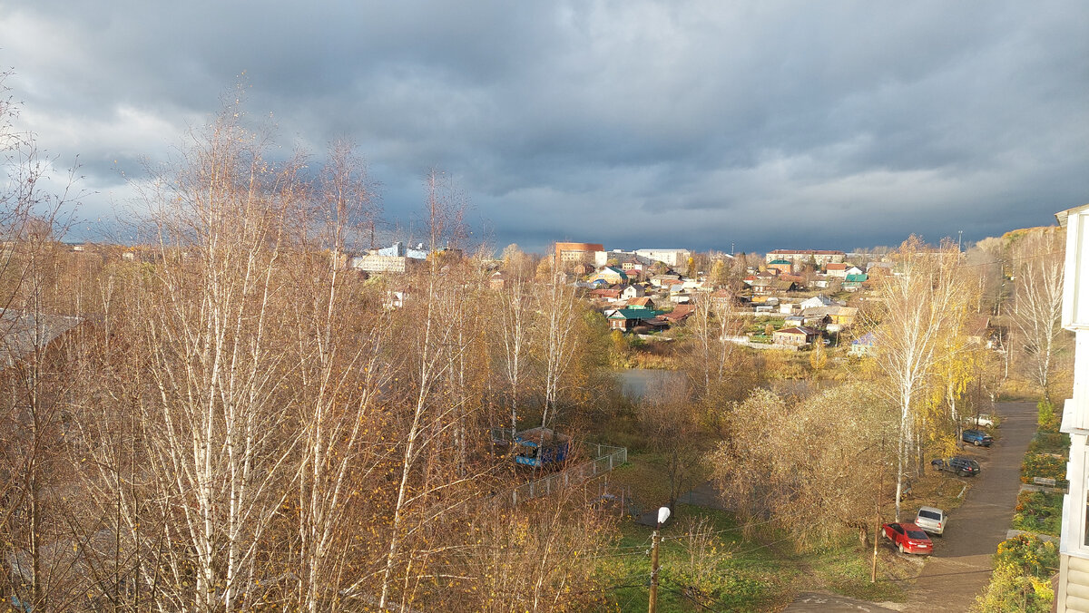 Вид на двор из окна.