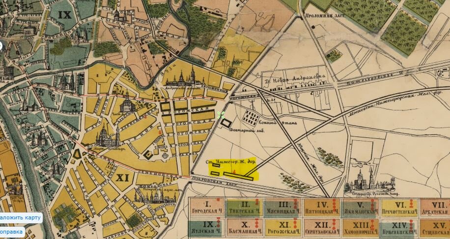 План Москвы 1885 г. Нижегородская ул. в то время называлась Покровская заст.