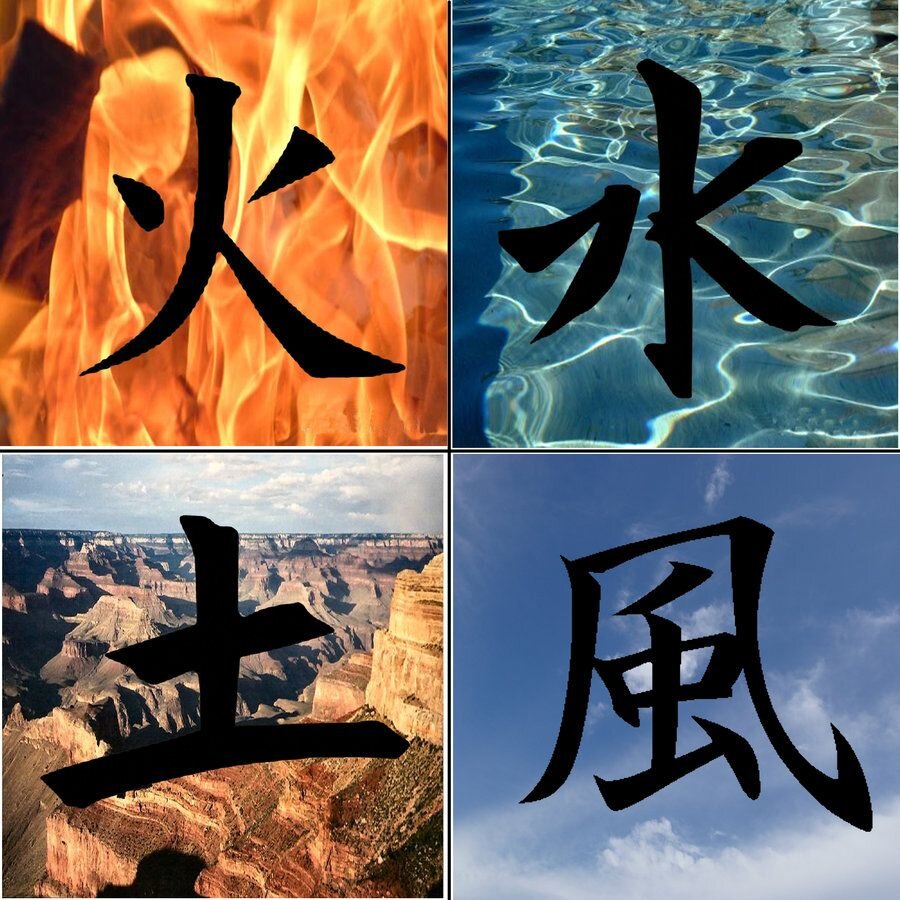 Иероглифы значками. Японские кандзи вода земля воздух огонь. Китайские иероглифы стихий. Кандзи стихий. Японский символ огня.
