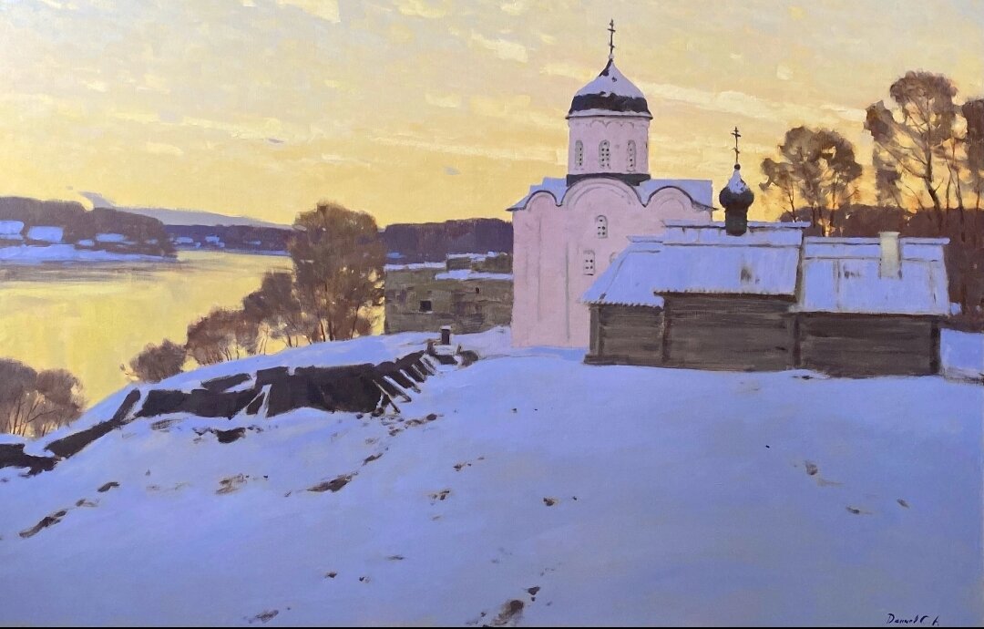 Зимний вечер в Старой Ладоге. 130х200. Холст, масло. 2023 год. https://vk.com/danchevs