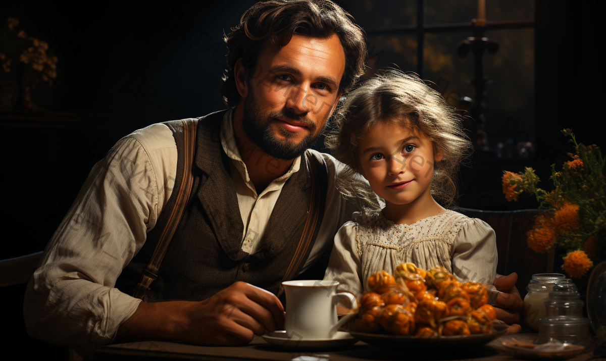 Папа и ребенок едят полезную еду