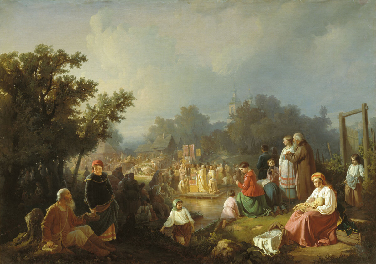 "Крестный ход на водоосвящение в деревне", И.П. Трутнев, 1858. Художественный музей Белоруссии, Минск.