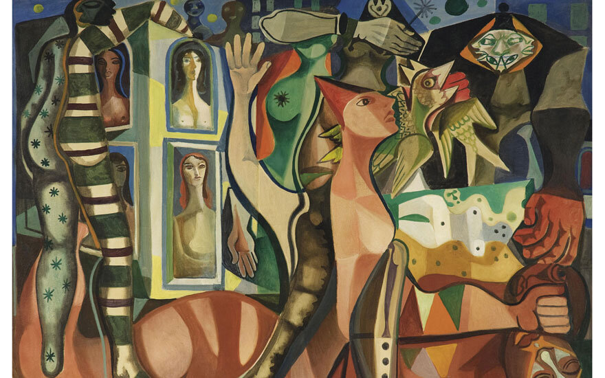 Эмилиано ди Кавальканти (1897–1976), Sonhos do Carnaval , 1955 год . Масло на холсте. Продано за 782 500 долларов 26–27 мая 2011 года на аукционе Christie's в Нью-Йорке. 