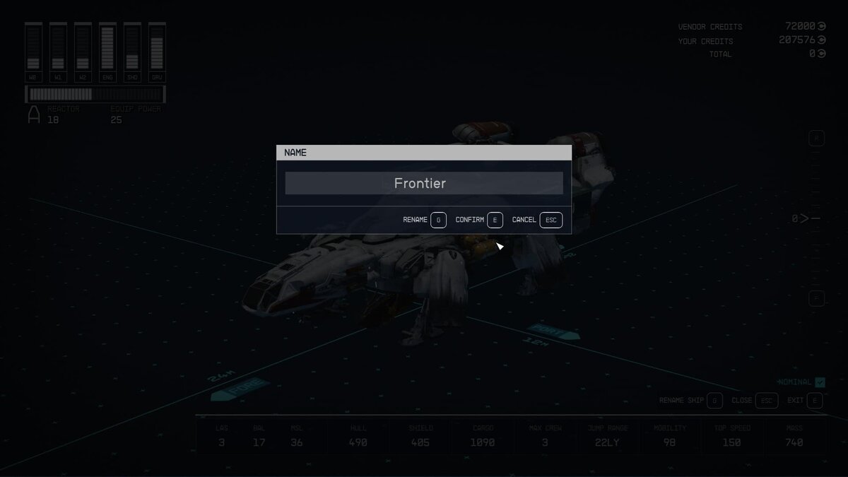 Как переименовать корабль в Starfield