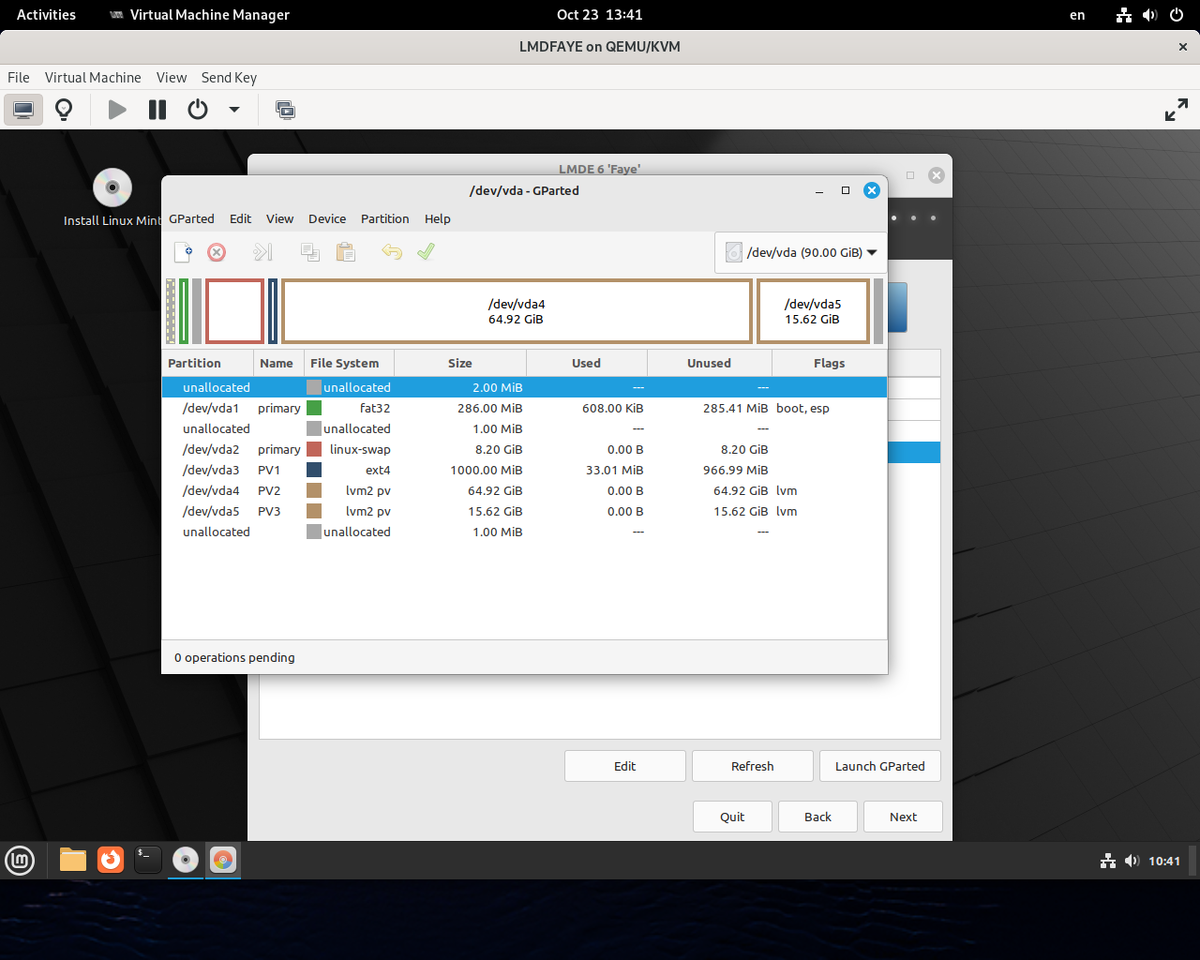 Создание lmv2 pv in gparted environment