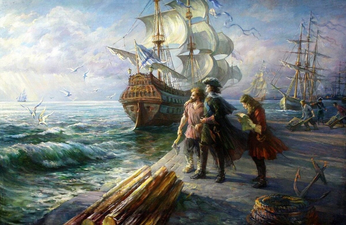 «В Европу прорубить окно» - крылатая фраза из поэмы А. С. Пушкина «Медный всадник», характеризующая основание Петром I города Санкт-Петербурга - торгового порта и колыбели современного военного флота Русского государства.
